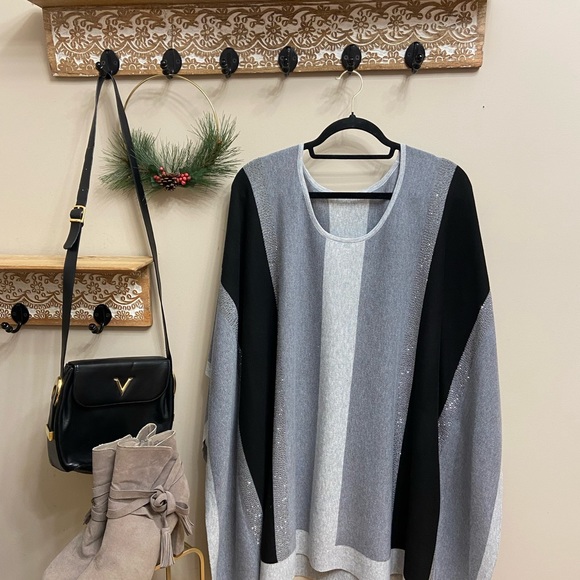 Allison Sherri poncho black grey one size - Picture 2 of 3